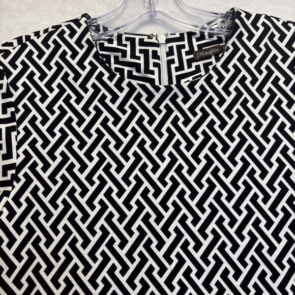 J. McLaughlin Black White Geometric Trapeze Short Sleeve Dress Size XS Pockets - Picture 3 of 16